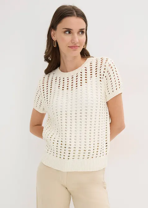 Kortermet genser i 100% bomull med hullm&oslash;nster, bonprix