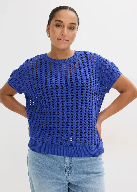 Kortermet genser i 100% bomull med hullm&oslash;nster, bonprix