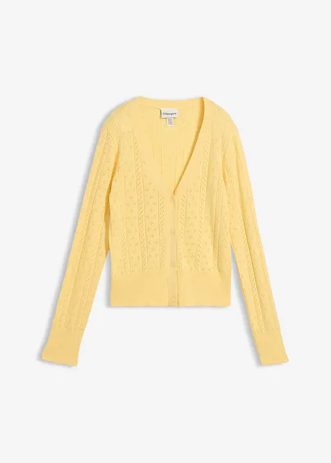 Cardigan med silke og hullm&oslash;nster, bonprix