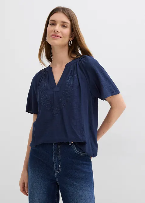 Kortermet crinkle bluse, bonprix
