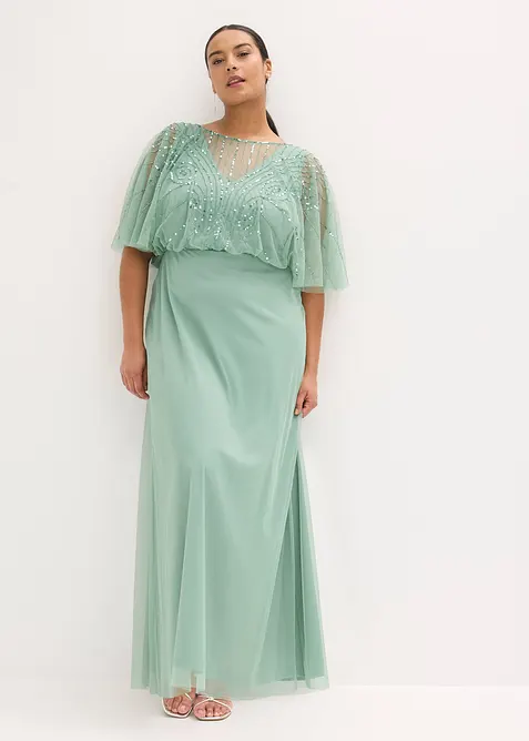 Maxikjole i lett tyll med paljettbroderi, bonprix