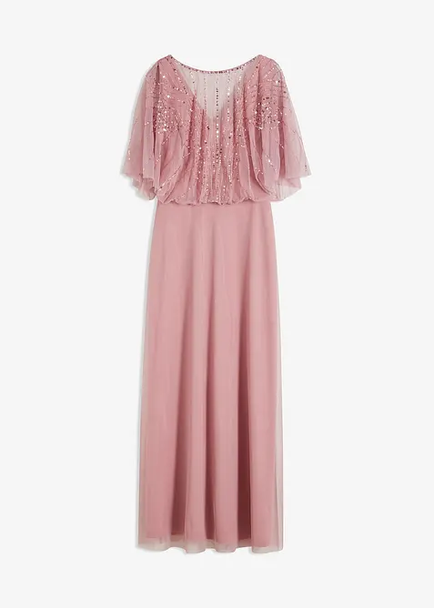 Maxikjole i lett tyll med paljettbroderi, bonprix