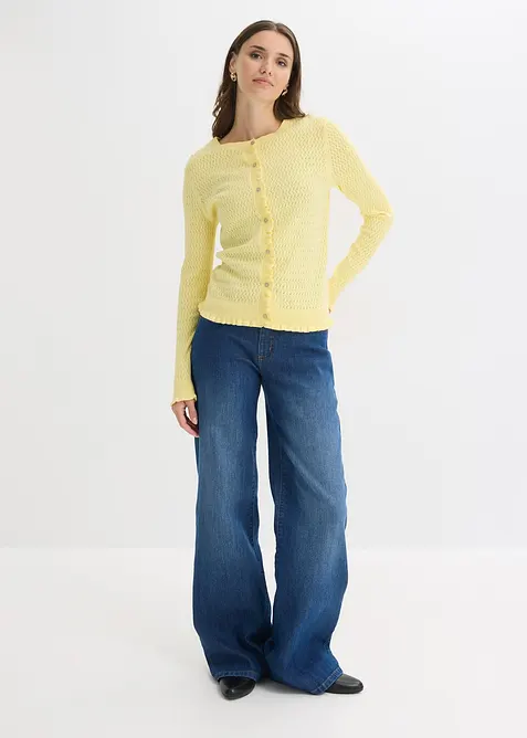 Cardigan i bomullsmiks med hullm&oslash;nster, bonprix