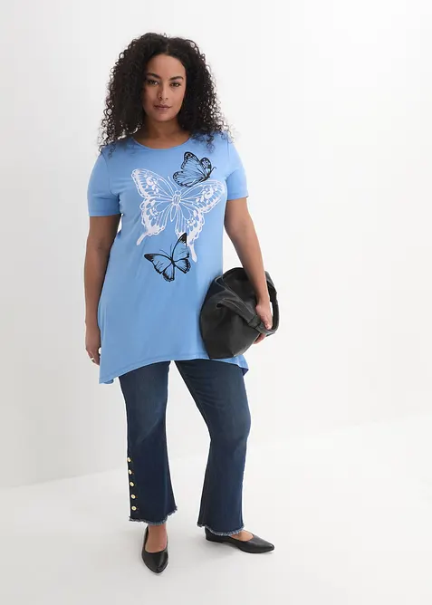 Lang topp med snipper i falden og sommerfugler, bonprix