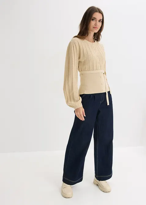 Genser i bomullsmiks med hullm&oslash;nster, bonprix