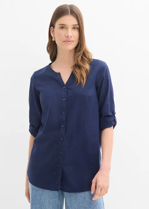Bluse med lin og 3/4-lange ermer, bonprix