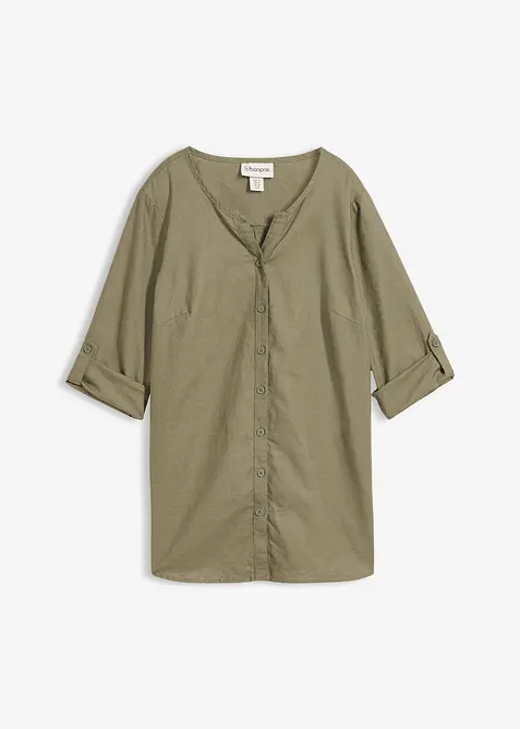 Bluse med lin og 3/4-lange ermer, bonprix