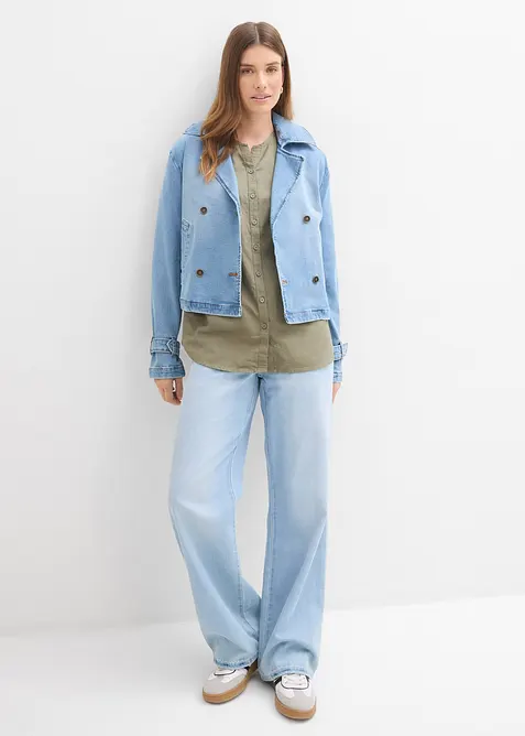 Bluse med lin og 3/4-lange ermer, bonprix