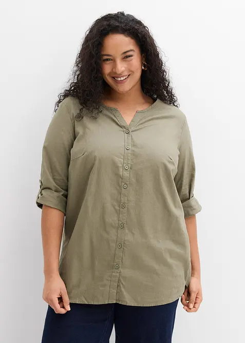 Bluse med lin og 3/4-lange ermer, bonprix