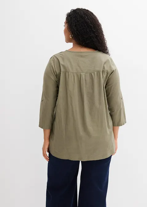 Bluse med lin og 3/4-lange ermer, bonprix