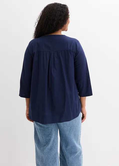Bluse med lin og 3/4-lange ermer, bonprix