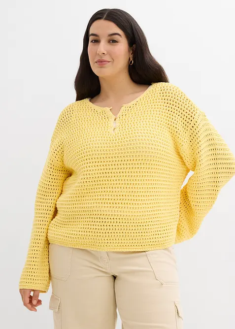 Oversized genser i 100% bomull med hullm&oslash;nster, bonprix