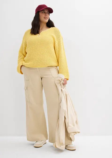 Oversized genser i 100% bomull med hullm&oslash;nster, bonprix