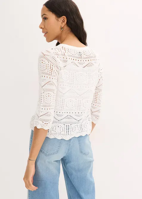 Cardigan med hullm&oslash;nster og knyting, bonprix