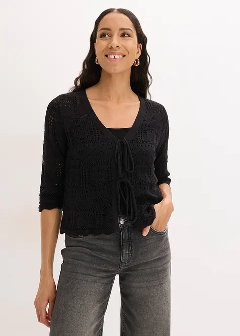 Cardigan med hullm&oslash;nster og knyting, bonprix
