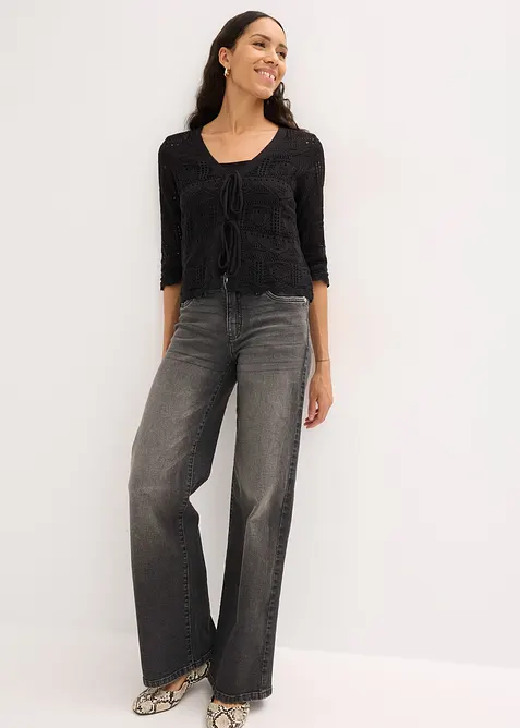 Cardigan med hullm&oslash;nster og knyting, bonprix