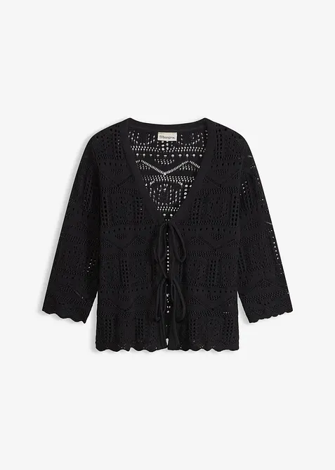 Cardigan med hullm&oslash;nster og knyting, bonprix