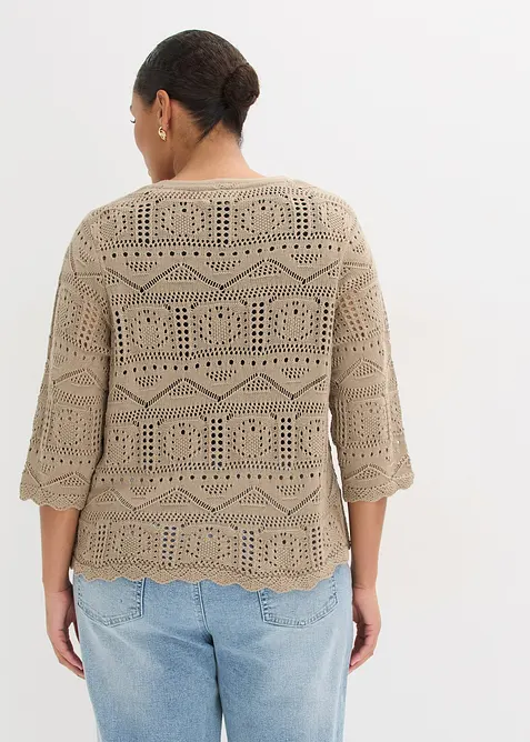 Cardigan med hullm&oslash;nster og knyting, bonprix