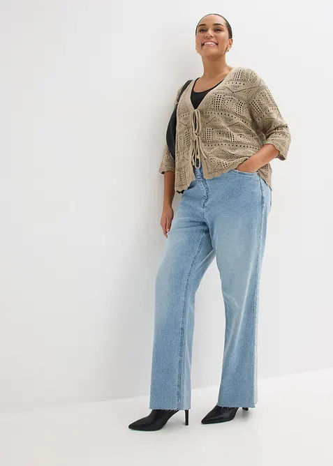 Cardigan med hullm&oslash;nster og knyting, bonprix