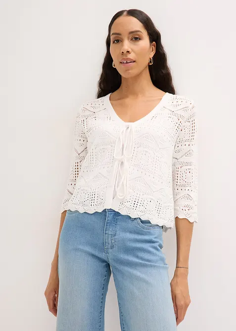 Cardigan med hullm&oslash;nster og knyting, bonprix