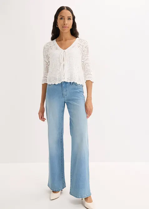 Cardigan med hullm&oslash;nster og knyting, bonprix