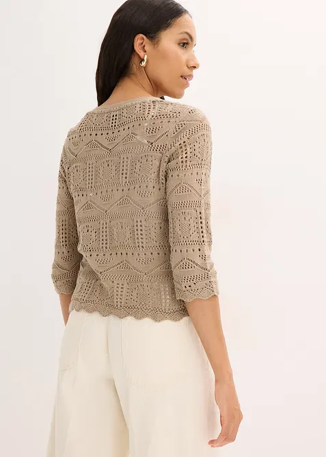 Cardigan med hullm&oslash;nster og knyting, bonprix