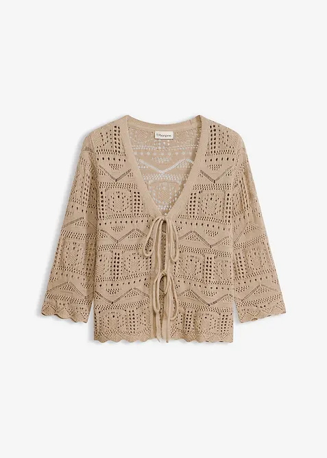 Cardigan med hullm&oslash;nster og knyting, bonprix