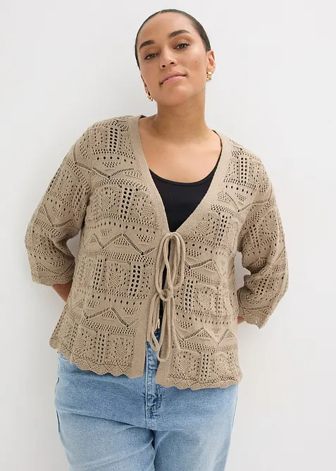 Cardigan med hullm&oslash;nster og knyting, bonprix