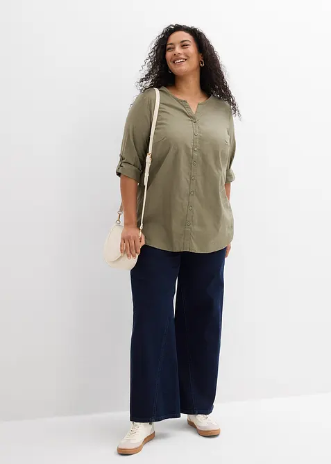 Bluse med lin og 3/4-lange ermer, bonprix