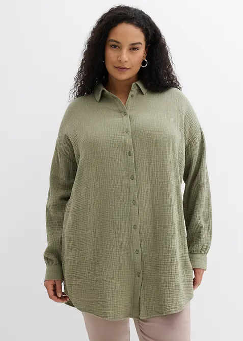 Lang, oversized musselinbluse, bonprix