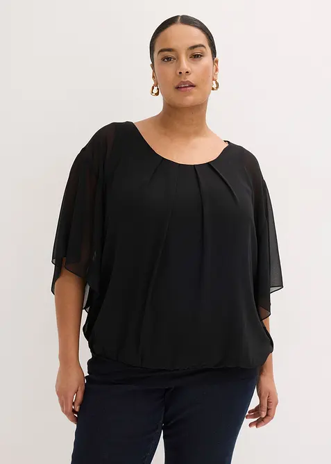 Chiffonbluse med f&ocirc;r, bonprix
