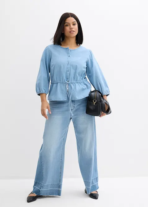 Jeansbluse med puffermer, bonprix