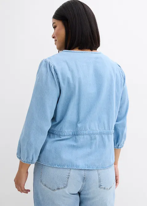 Jeansbluse med puffermer, bonprix