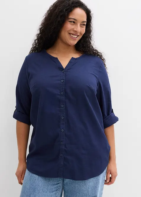 Bluse med lin og 3/4-lange ermer, bonprix