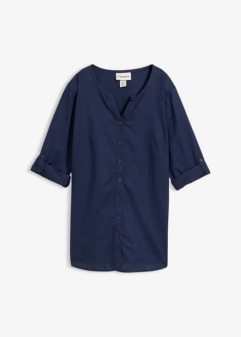 Bluse med lin og 3/4-lange ermer, bonprix