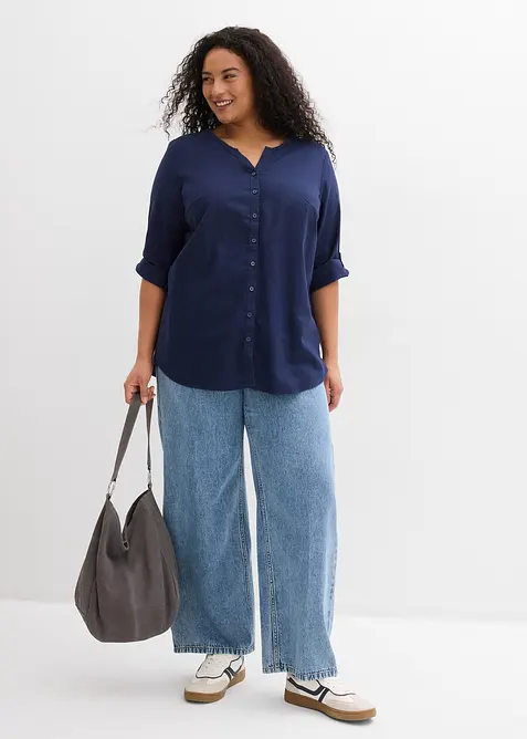 Bluse med lin og 3/4-lange ermer, bonprix