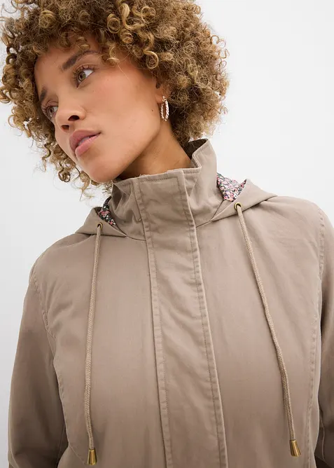 Overgangsparkas i bomull med hette med print, bonprix