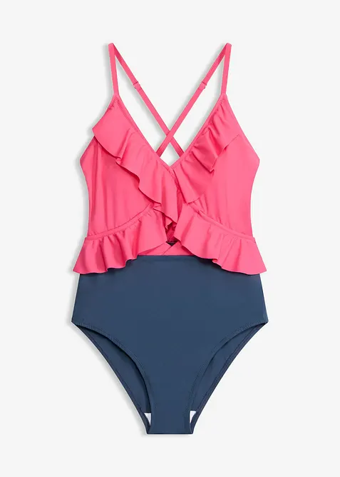 Badedrakt med cut out og volanger, bonprix