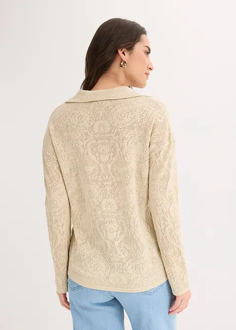 Strikkejakke med hullm&oslash;nster og glittergarn, bonprix