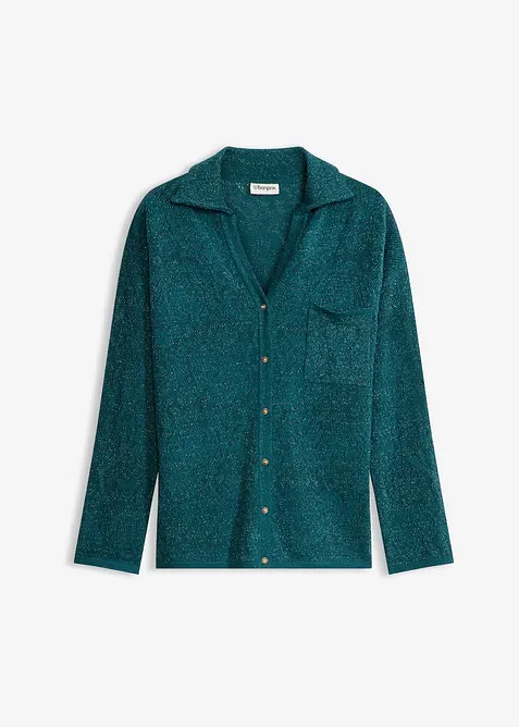 Cardigan med hullm&oslash;nster og glittergarn, bonprix