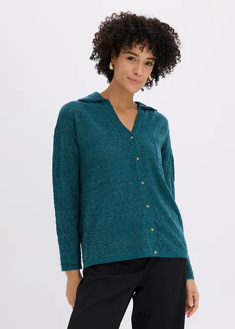 Cardigan med hullm&oslash;nster og glittergarn, bonprix