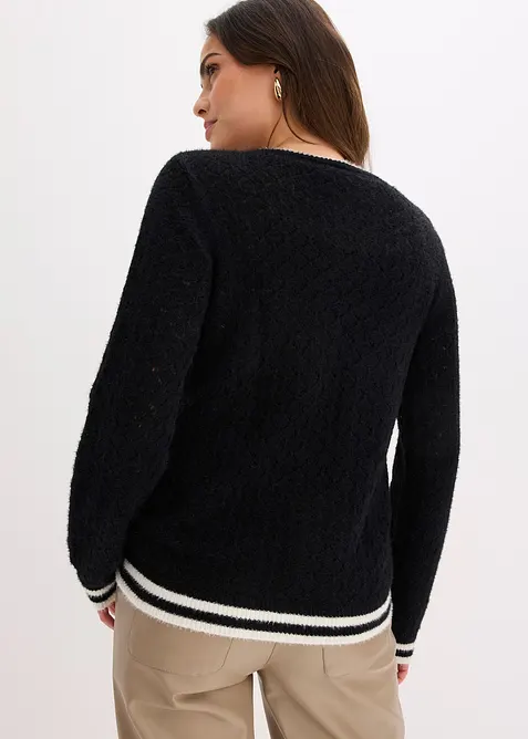Cardigan med hullm&oslash;nster og fj&aelig;rgarn, bonprix