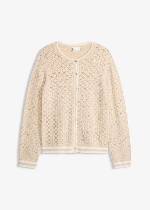 Cardigan med hullm&oslash;nster og fj&aelig;rgarn, bonprix