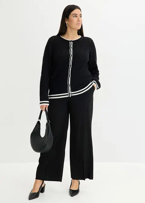 Cardigan med hullm&oslash;nster og fj&aelig;rgarn, bonprix