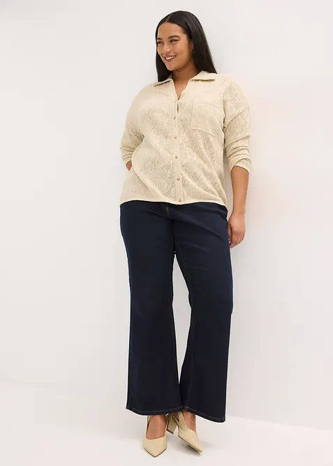 Cardigan med hullm&oslash;nster og glittergarn, bonprix