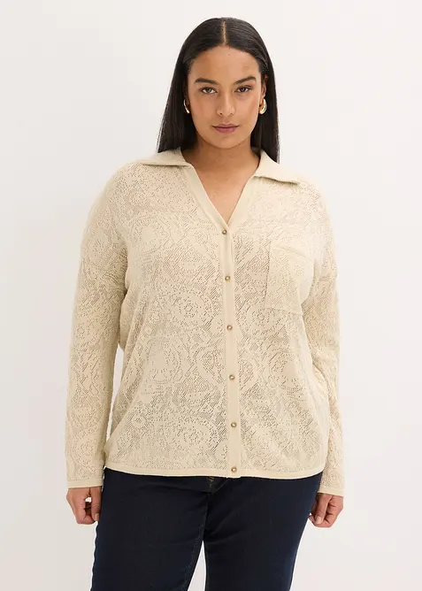 Cardigan med hullm&oslash;nster og glittergarn, bonprix