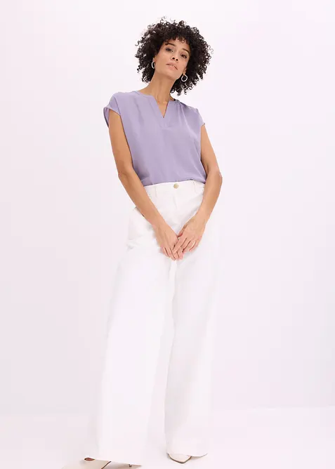 Kortermet satengtunika i ledig modell med lave skulders&oslash;mmer, bonprix