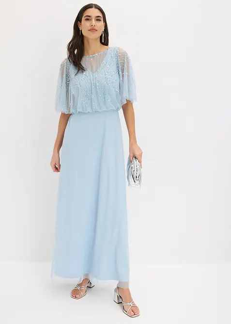 Maxikjole i lett tyll med paljettbroderi, bonprix