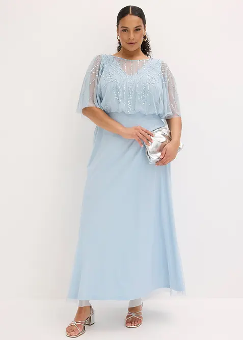 Maxikjole i lett tyll med paljettbroderi, bonprix