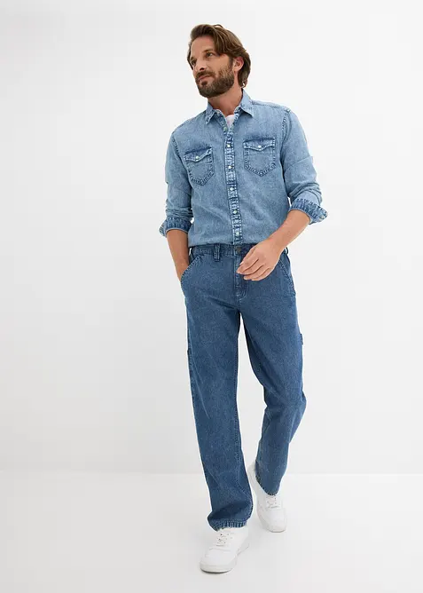 Relaxed fit Carpenter-jeans med stretchlinning, Straight, bonprix